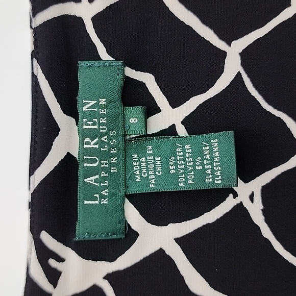 Lauren Ralph Lauren Faux Wrap Sleeveless Dress V Neckline Black White Size 8 - Picture 7 of 12